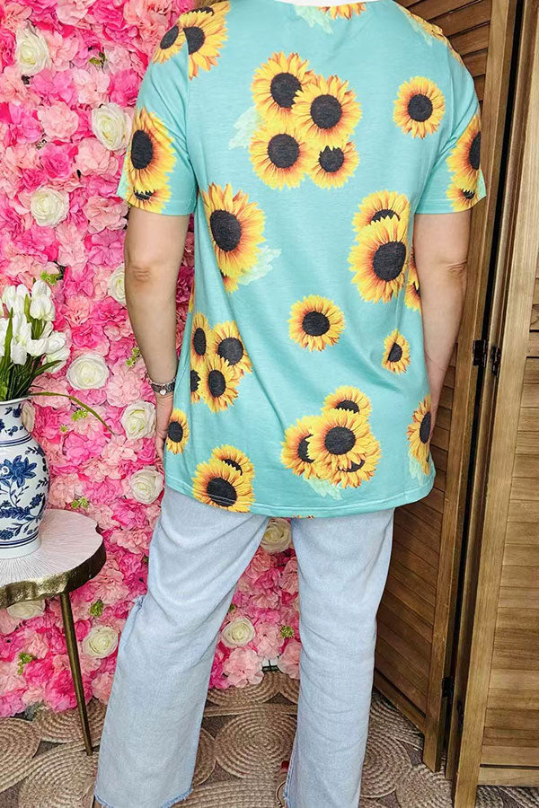 Western clothing wholesale Blue Sunflower printed serape t-shirt XCH12577 (GS8)